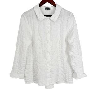 Shana Sz Medium White Wearable Art to Wear Long Sleeve Blouse Shirt Top Unique